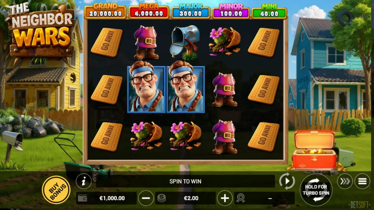 Tampilan visual slot The Neighbor Wars dengan tema persaingan tetangga yang lucu
